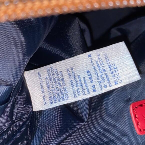 Tommy Hilfiger Faux Leather TH Embossed Brown Gold Accent Zipped Pouch Bag 13"x8 - Picture 11 of 12